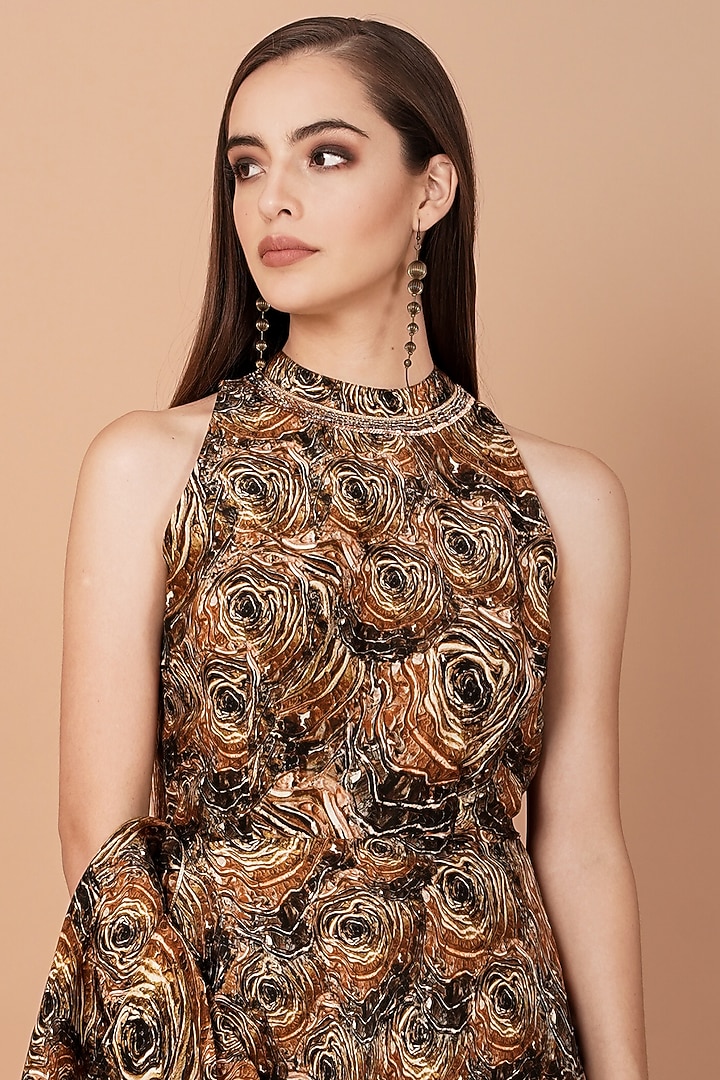 Off White & Brown Printed Party Wear Sharara Set by Breathe By Aakanksha Singh at Pernia's Pop Up Shop