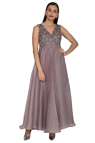 Silver Organza Embroidered Gown by Breathe By Aakanksha Singh
