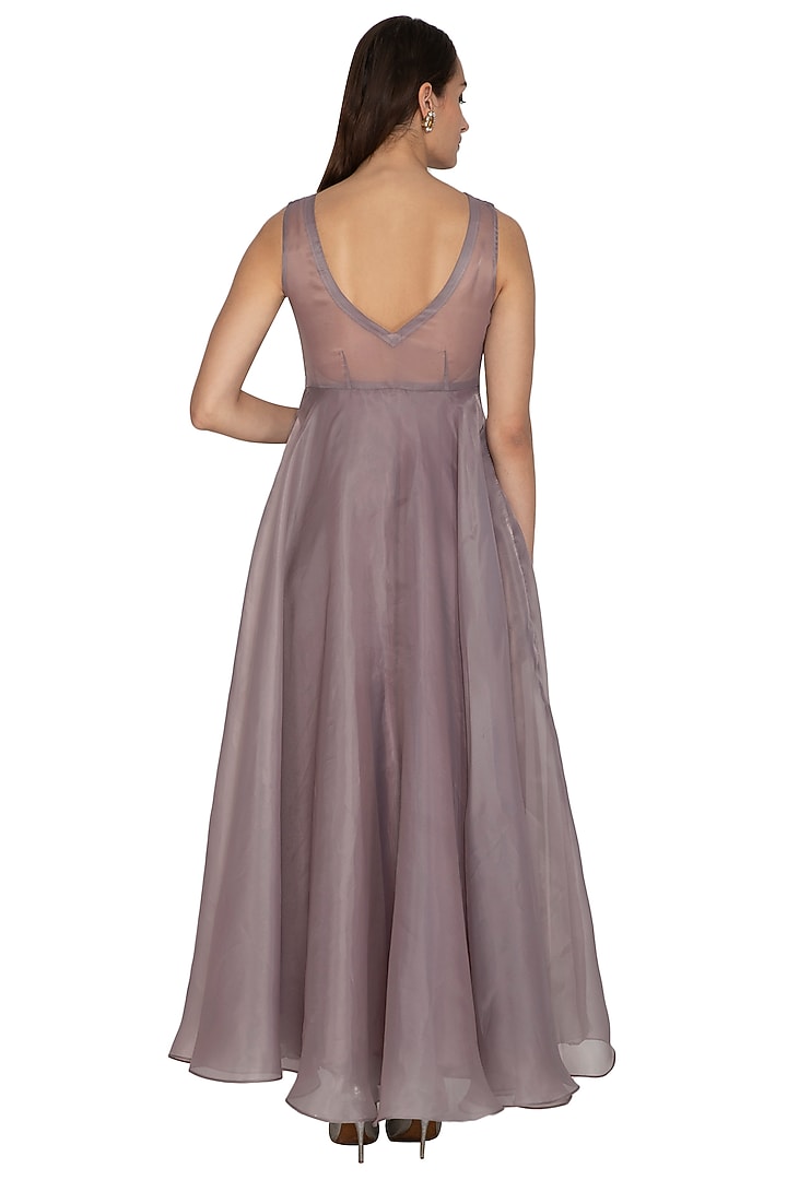 Silver Organza Embroidered Gown by Breathe By Aakanksha Singh at Pernia's Pop Up Shop