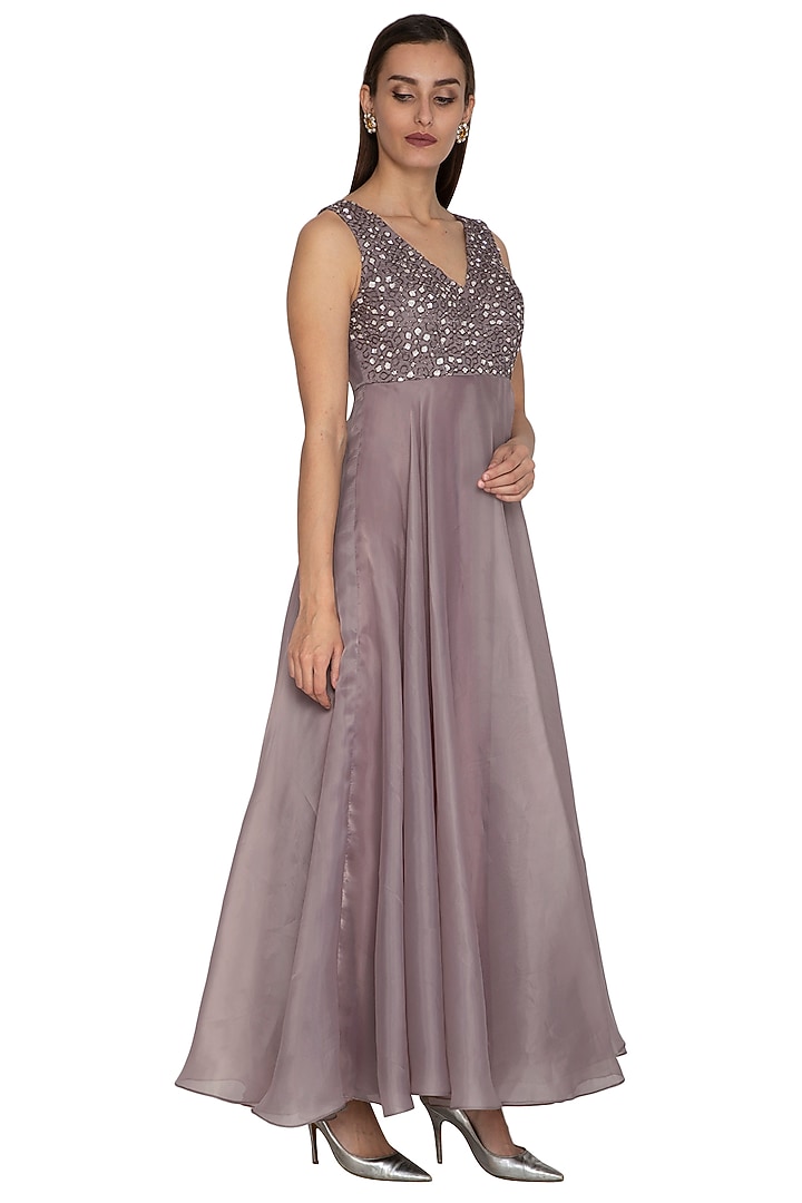 Silver Organza Embroidered Gown by Breathe By Aakanksha Singh at Pernia's Pop Up Shop