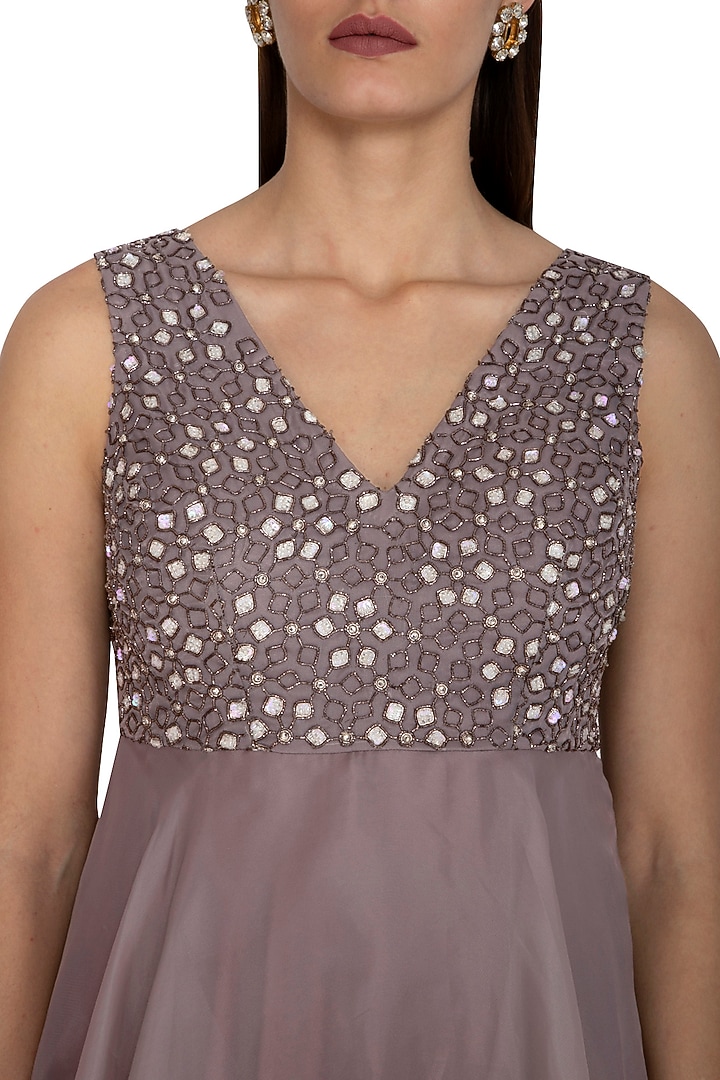 Silver Organza Embroidered Gown by Breathe By Aakanksha Singh at Pernia's Pop Up Shop