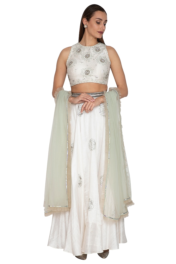 White Embroidered Wedding Lehenga Set by Breathe By Aakanksha Singh at Pernia's Pop Up Shop