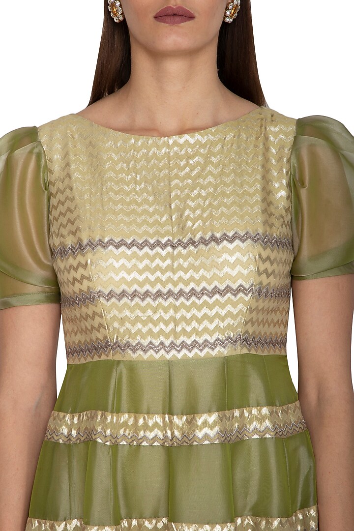 Olive Green Embroidered Wedding Anarkali Gown With Dupatta by Breathe By Aakanksha Singh at Pernia's Pop Up Shop