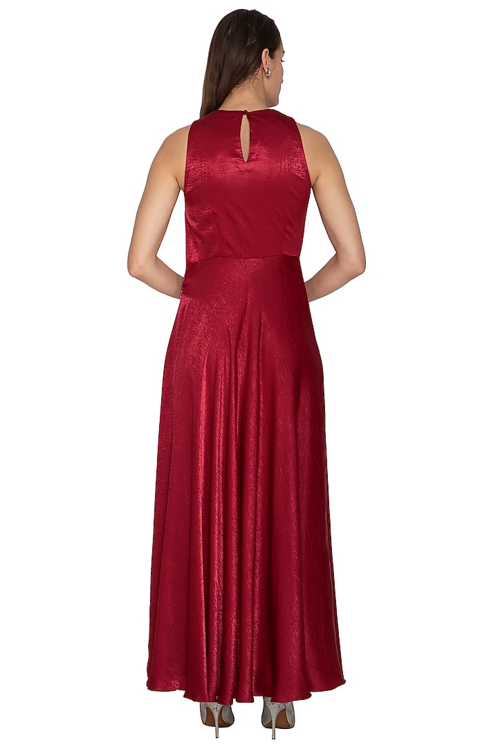 Red Embroidered Flowy Gown by Breathe By Aakanksha Singh at Pernia's Pop Up Shop