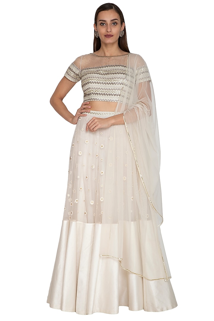 Off White Embroidered Wedding Lehenga Set by Breathe By Aakanksha Singh at Pernia's Pop Up Shop