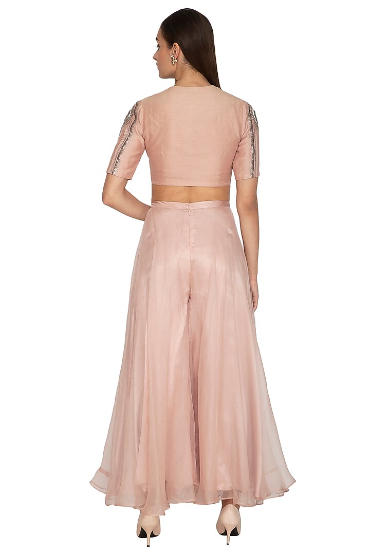 Blush Pink Embroidered Crop Top With Pants by Breathe By Aakanksha Singh at Pernia's Pop Up Shop
