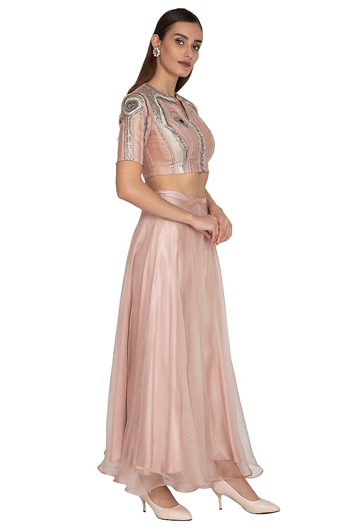 Blush Pink Embroidered Crop Top With Pants by Breathe By Aakanksha Singh at Pernia's Pop Up Shop