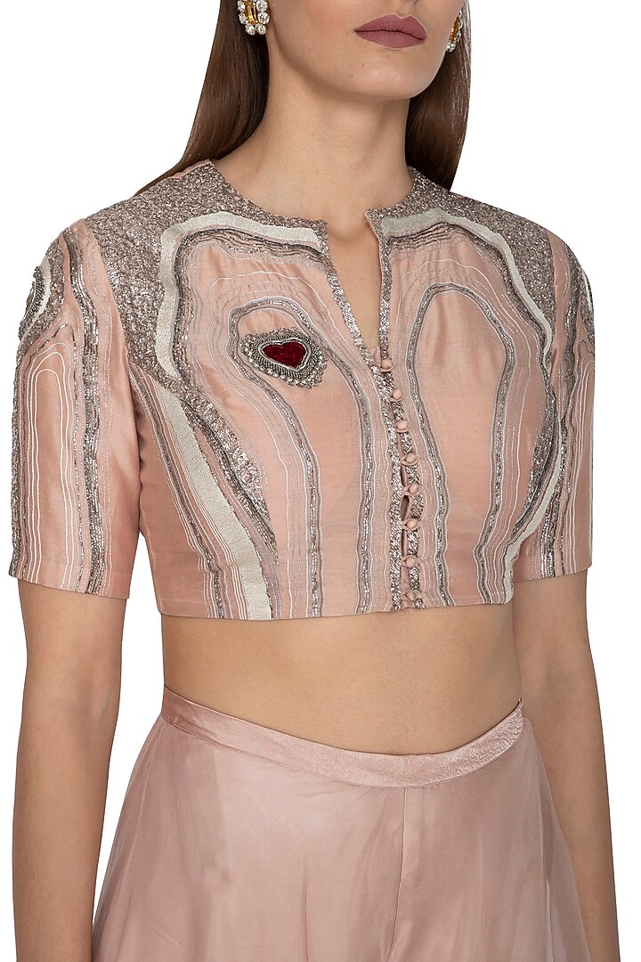 Blush Pink Embroidered Crop Top With Pants by Breathe By Aakanksha Singh at Pernia's Pop Up Shop