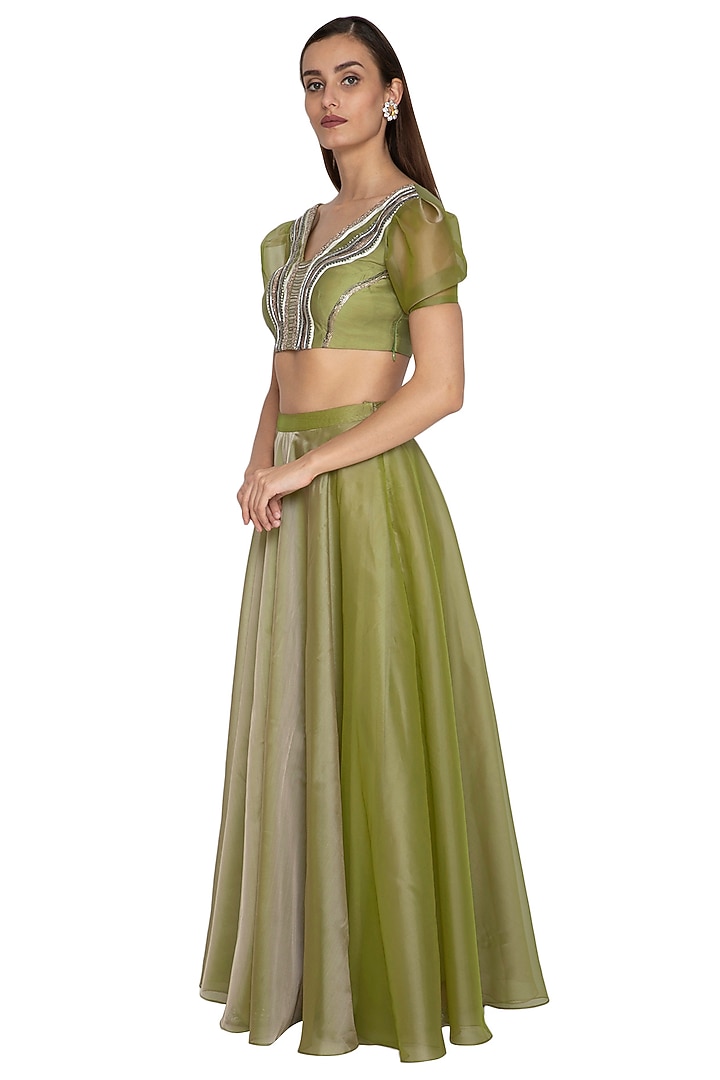 Olive Green Embroidered Wedding Lehenga Set by Breathe By Aakanksha Singh at Pernia's Pop Up Shop