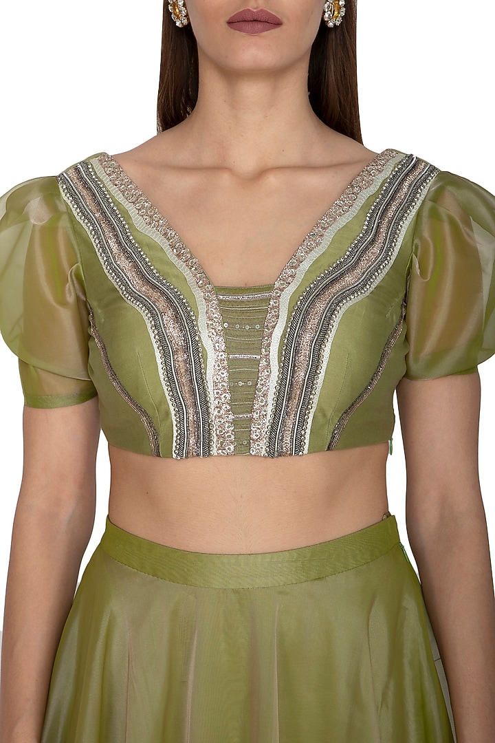 Olive Green Embroidered Wedding Lehenga Set by Breathe By Aakanksha Singh at Pernia's Pop Up Shop