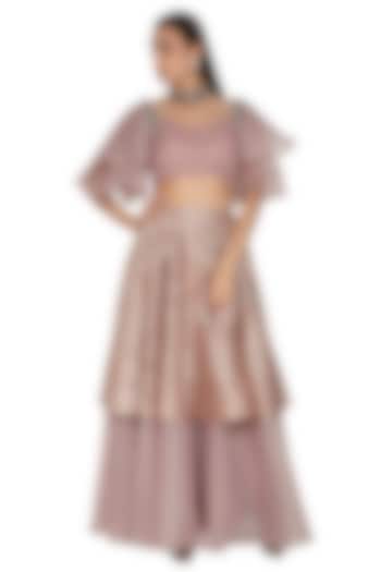 Blush Pink Embroidered Crop Top With Skirt by Breathe By Aakanksha Singh at Pernia's Pop Up Shop