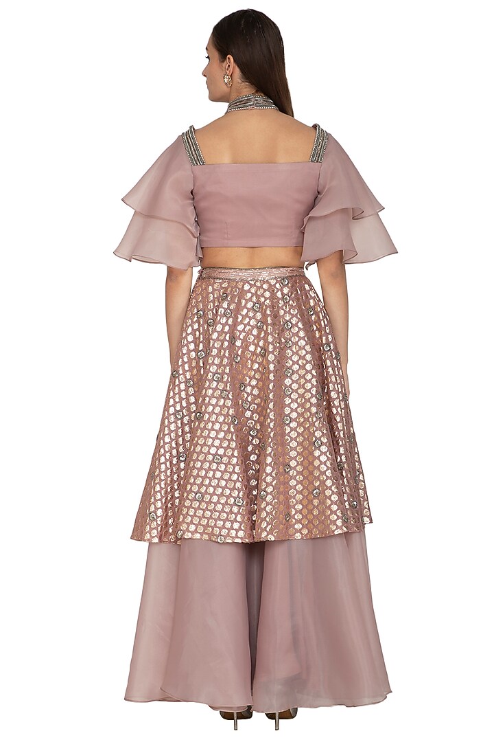 Blush Pink Embroidered Crop Top With Skirt by Breathe By Aakanksha Singh at Pernia's Pop Up Shop