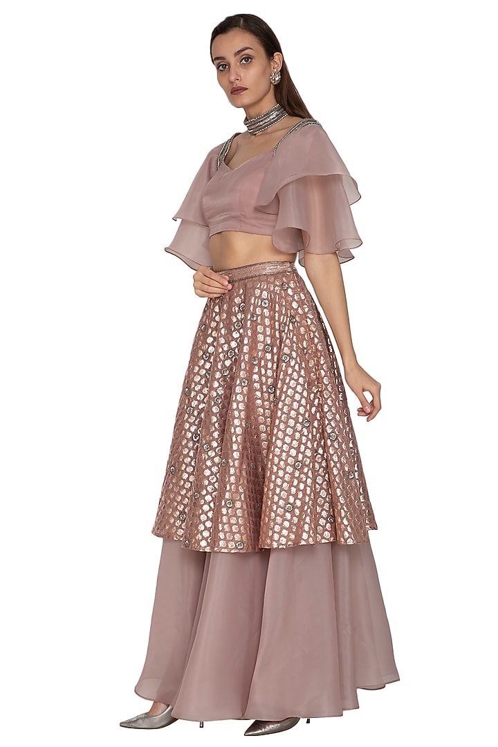 Blush Pink Embroidered Crop Top With Skirt by Breathe By Aakanksha Singh at Pernia's Pop Up Shop