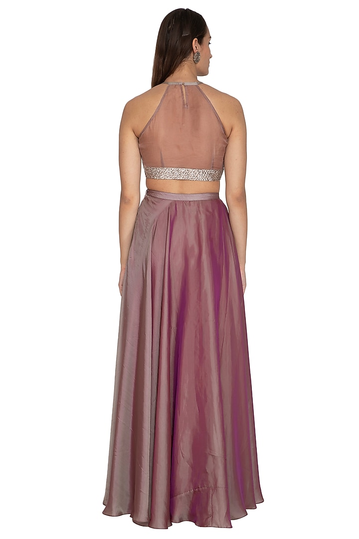 Wine Embroidered Crop Top Wedding Lehenga Set by Breathe By Aakanksha Singh at Pernia's Pop Up Shop