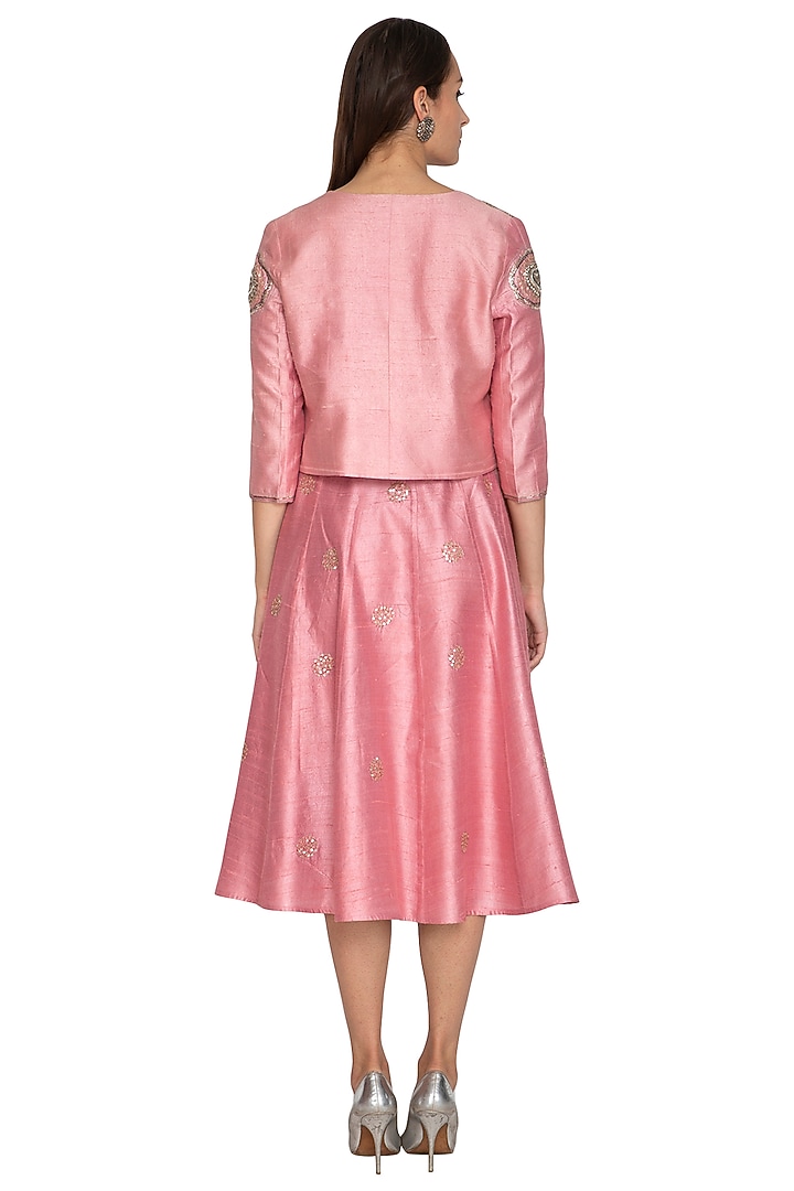 Blush Pink Chanderi Zardosi Embroidered Jacket Set by Breathe By Aakanksha Singh at Pernia's Pop Up Shop
