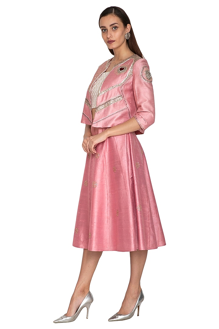 Blush Pink Chanderi Zardosi Embroidered Jacket Set by Breathe By Aakanksha Singh at Pernia's Pop Up Shop