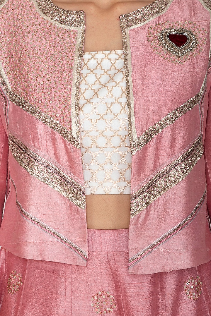 Blush Pink Chanderi Zardosi Embroidered Jacket Set by Breathe By Aakanksha Singh at Pernia's Pop Up Shop
