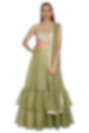 Olive Green Embroidered Wedding Lehenga Set by Breathe By Aakanksha Singh at Pernia's Pop Up Shop