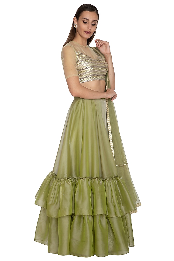 Olive Green Embroidered Wedding Lehenga Set by Breathe By Aakanksha Singh at Pernia's Pop Up Shop