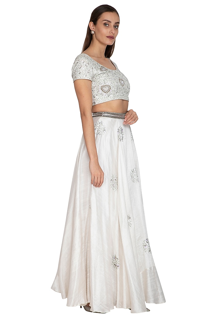 White Chanderi Embellished Wedding Lehenga Set by Breathe By Aakanksha Singh at Pernia's Pop Up Shop