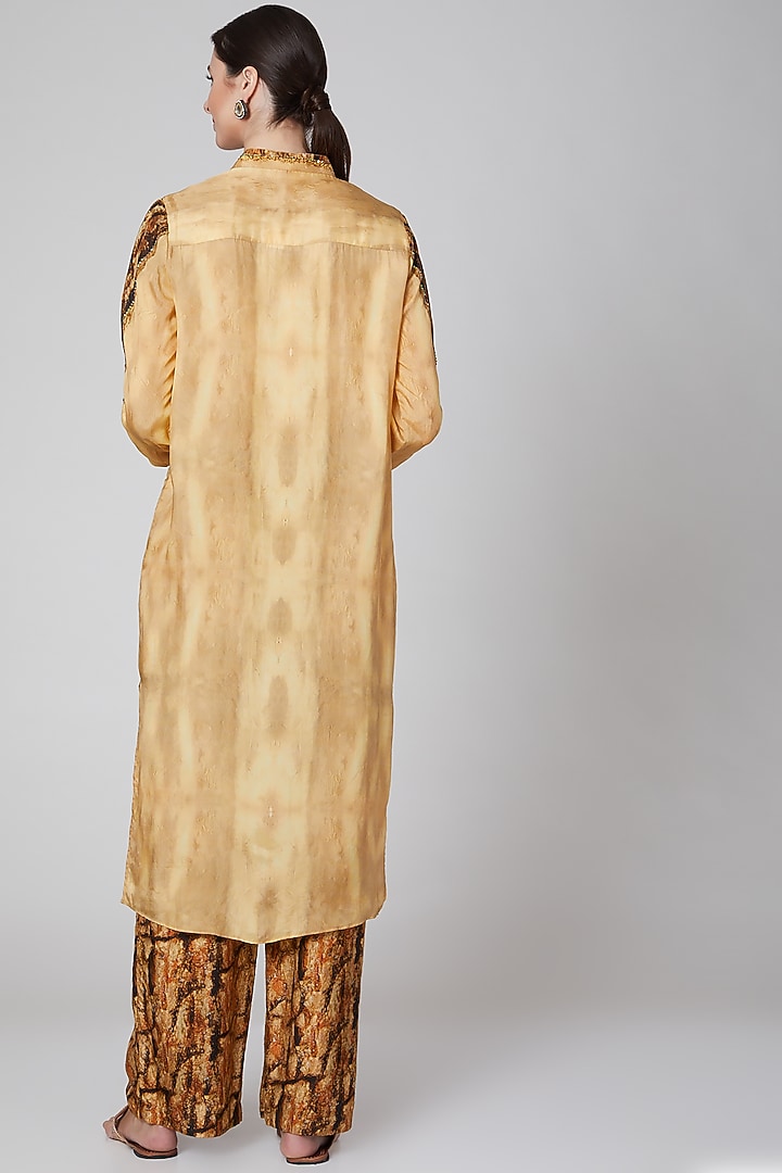Gold Printed Tunic With Brown Pants by Breathe By Aakanksha Singh at Pernia's Pop Up Shop