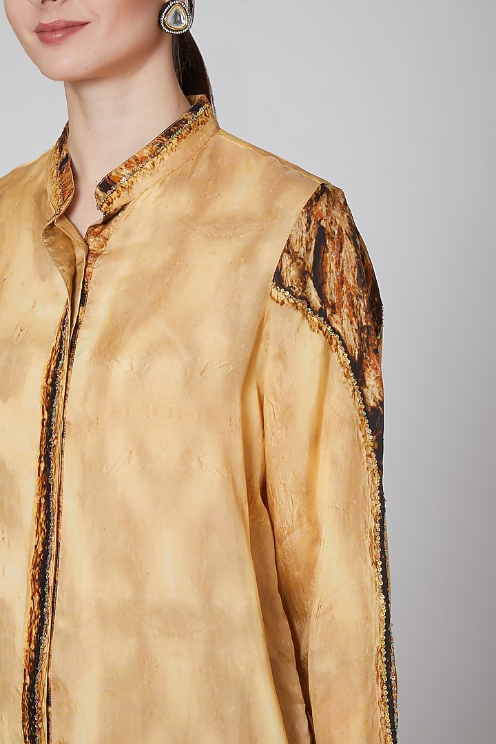 Gold Printed Tunic With Brown Pants by Breathe By Aakanksha Singh at Pernia's Pop Up Shop