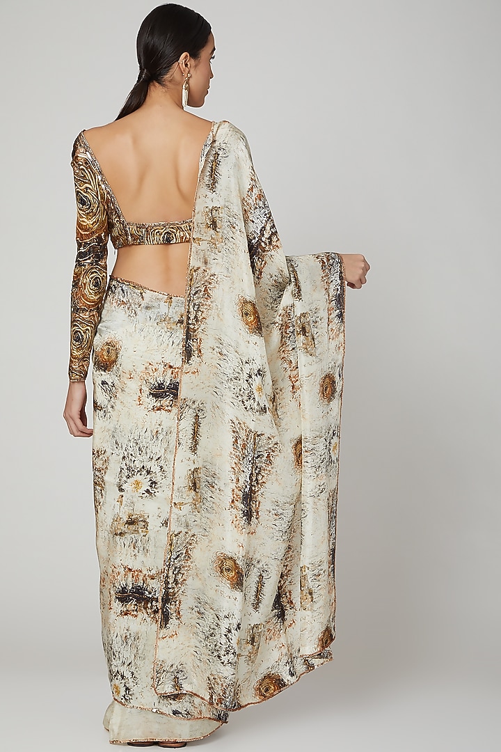 Brown & Beige Uppada silk Digital Printed Party Wear Saree Set by Breathe By Aakanksha Singh at Pernia's Pop Up Shop