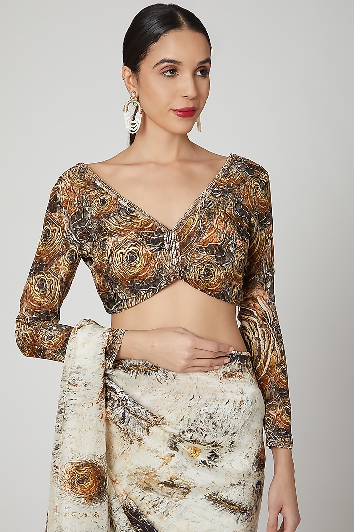 Brown & Beige Uppada silk Digital Printed Party Wear Saree Set by Breathe By Aakanksha Singh at Pernia's Pop Up Shop