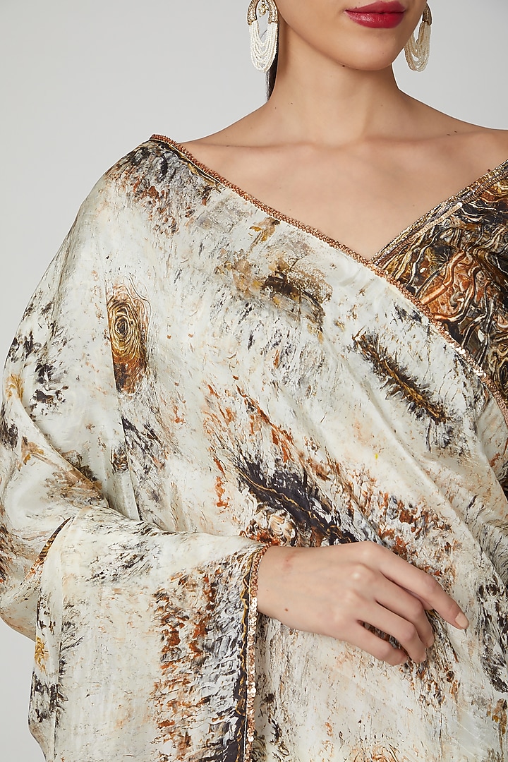 Brown & Beige Uppada silk Digital Printed Party Wear Saree Set by Breathe By Aakanksha Singh at Pernia's Pop Up Shop