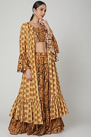 Gold Printed Jacket Set by Breathe By Aakanksha Singh