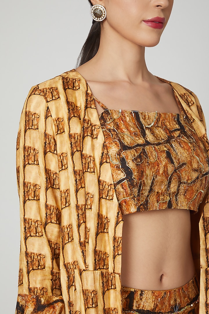 Gold Printed Jacket Set by Breathe By Aakanksha Singh at Pernia's Pop Up Shop