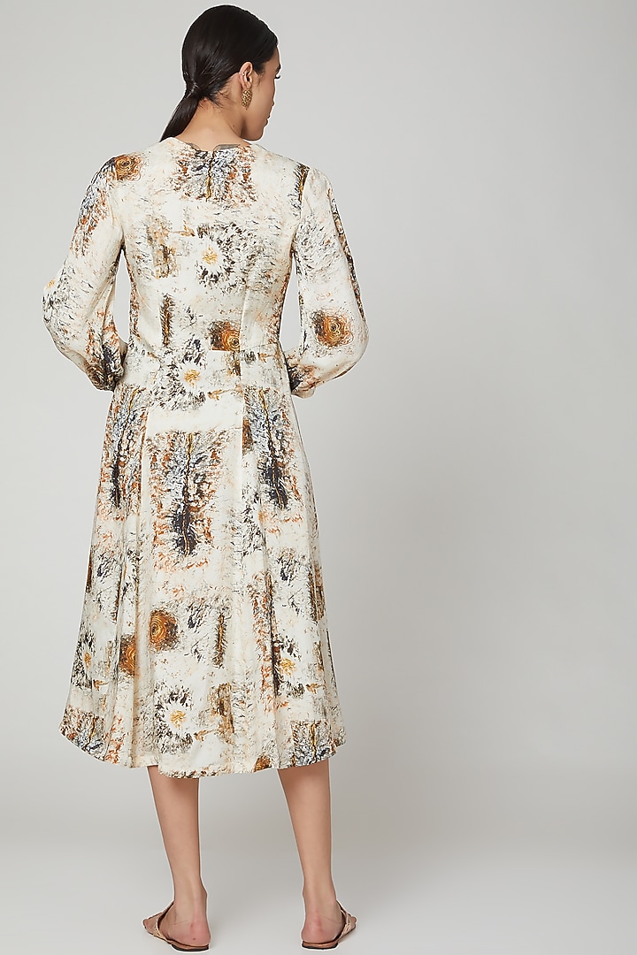 Brown & Beige Habutai Silk Digital Printed Summer Dress by Breathe By Aakanksha Singh at Pernia's Pop Up Shop