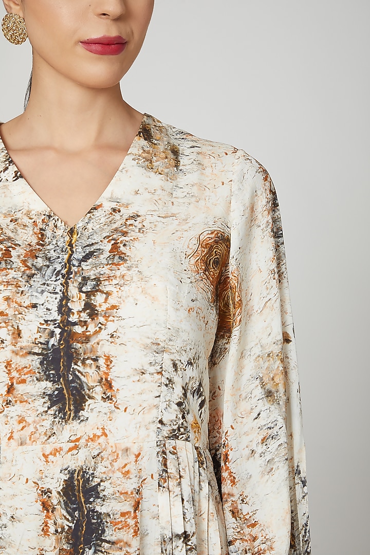 Brown & Beige Habutai Silk Digital Printed Summer Dress by Breathe By Aakanksha Singh at Pernia's Pop Up Shop