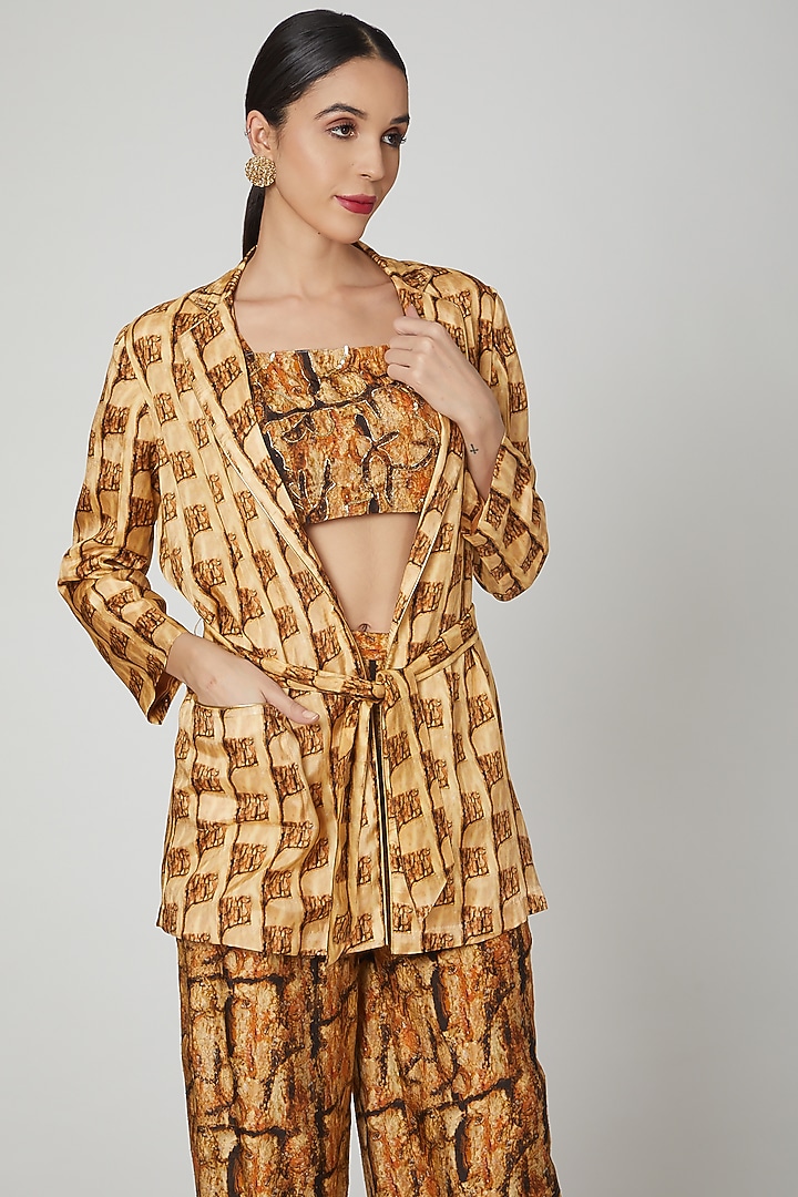 Gold Digital Printed Jacket Set by Breathe By Aakanksha Singh at Pernia's Pop Up Shop
