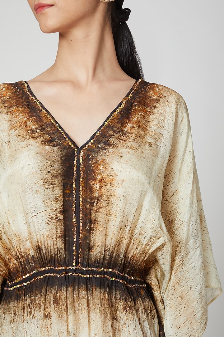 Beige & Brown Printed Kaftan by Breathe By Aakanksha Singh at Pernia's Pop Up Shop