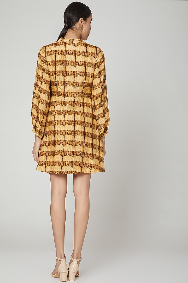Gold Dolla silk Digital Printed Mini Summer Dress by Breathe By Aakanksha Singh at Pernia's Pop Up Shop