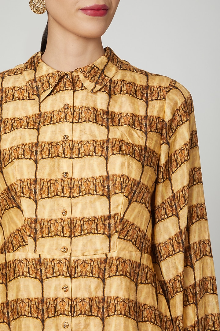 Gold Dolla silk Digital Printed Mini Summer Dress by Breathe By Aakanksha Singh at Pernia's Pop Up Shop