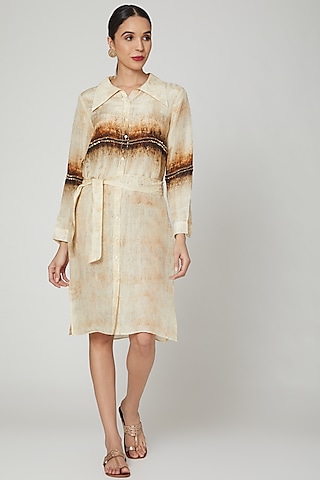 Beige & Brown Printed Tunic by Breathe By Aakanksha Singh