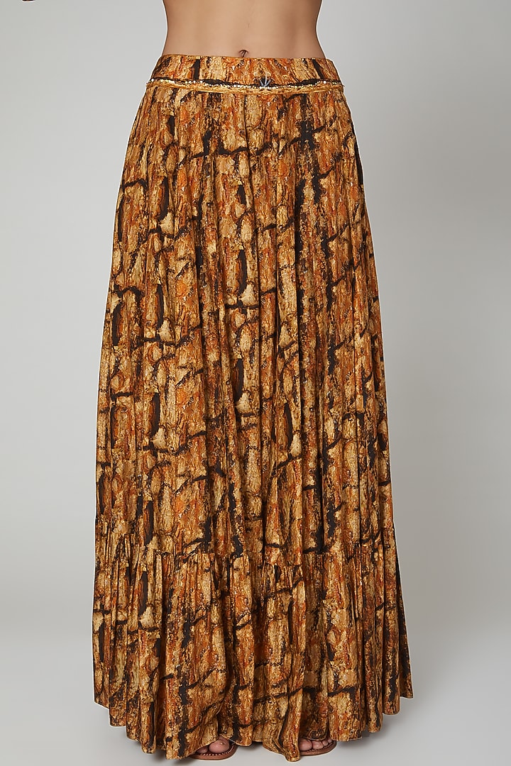 Gold & Brown Dolla Silk Printed Skirt Set by Breathe By Aakanksha Singh at Pernia's Pop Up Shop