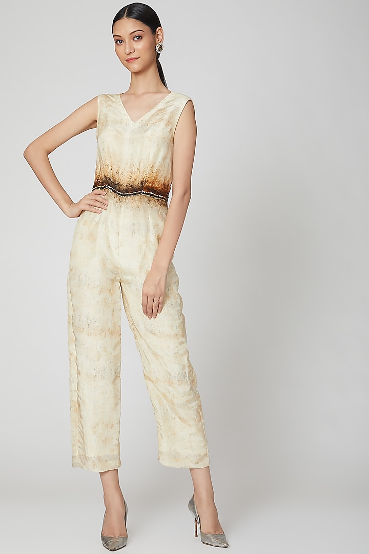 Beige & Brown Printed Jumpsuit by Breathe By Aakanksha Singh at Pernia's Pop Up Shop