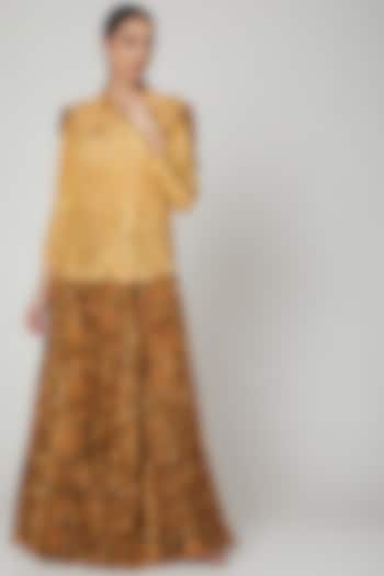 Gold & Brown Digital Printed Skirt Set by Breathe By Aakanksha Singh