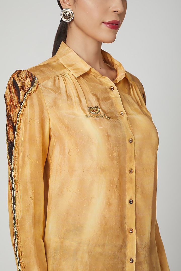 Gold & Brown Habutai Silk Digital Printed Skirt Set by Breathe By Aakanksha Singh at Pernia's Pop Up Shop
