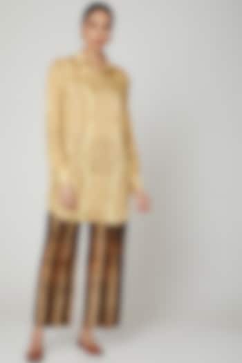 Gold Shirt With Brown Pants by Breathe By Aakanksha Singh at Pernia's Pop Up Shop