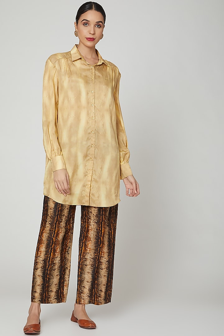 Gold Shirt With Brown Pants by Breathe By Aakanksha Singh at Pernia's Pop Up Shop