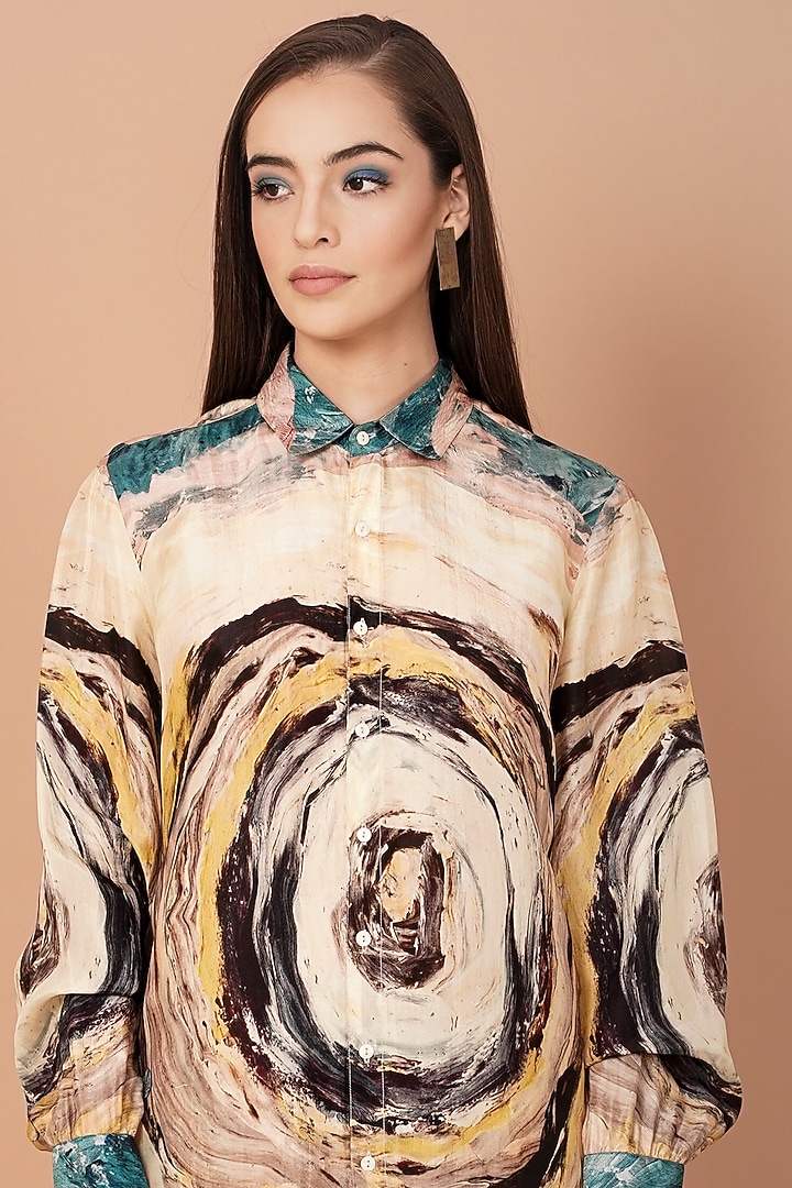 Multi-Colored Hand Painted Uppada Silk Printed Co-Ord Set by Breathe By Aakanksha Singh at Pernia's Pop Up Shop