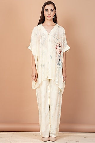 Off-White Printed Kaftan Tunic Set by Breathe By Aakanksha Singh