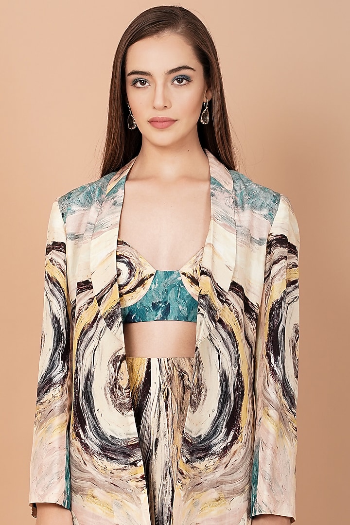 Multi-Coloured Uppada Silk Printed Jacket Set by Breathe By Aakanksha Singh at Pernia's Pop Up Shop