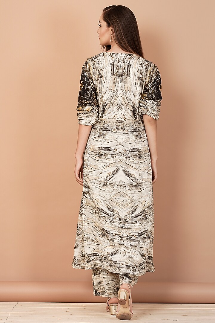 Grey Hand-Painted Long Jacket Set by Breathe By Aakanksha Singh at Pernia's Pop Up Shop