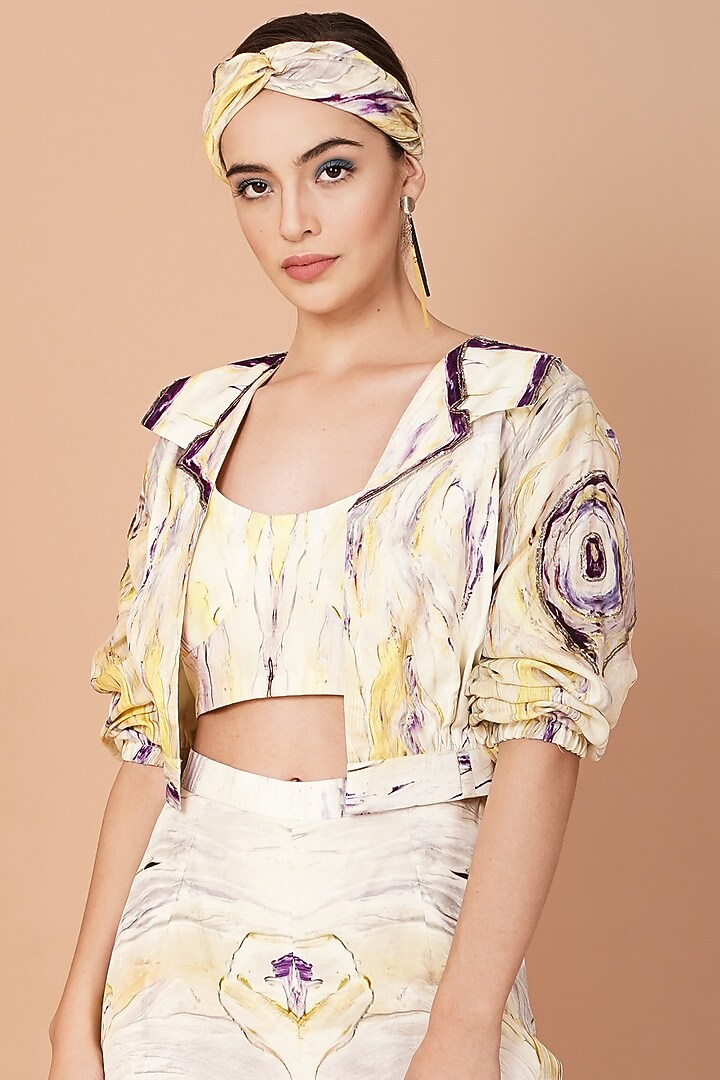 Multi-Colored Hand Painted Uppada Silk Printed Pant Set by Breathe By Aakanksha Singh at Pernia's Pop Up Shop