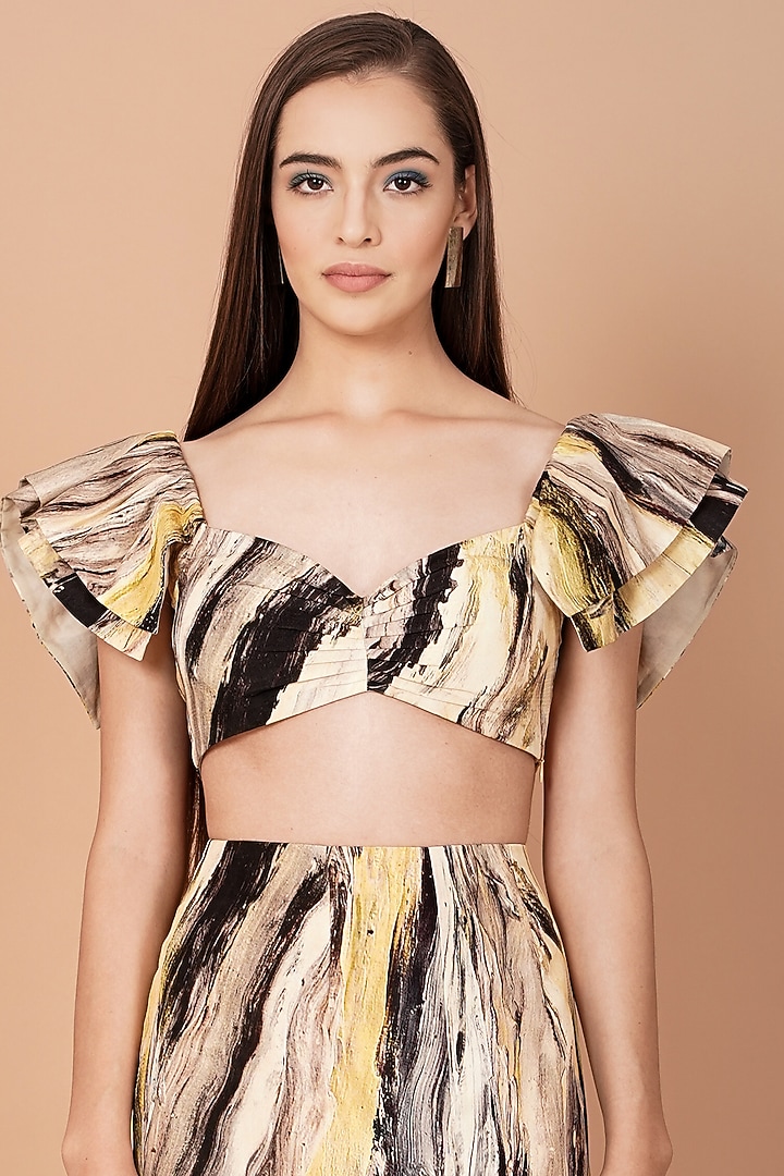 Multi-Coloured Uppada Silk Hand-Painted Skirt Set by Breathe By Aakanksha Singh at Pernia's Pop Up Shop